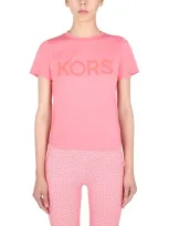 Michael Michael Kors Printed Organic Cotton-jersey T-shirt In Coral