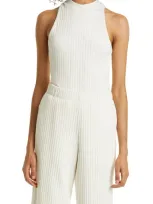 Vince Rib Mock Neck Stretch Cotton Tank In White