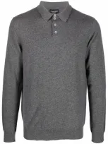 Giorgio Armani Long-sleeved Cashmere Polo Shirt In Grau