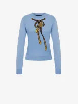 Boutique Moschino Bridle Bow Stretch Viscose Sweater In Light Blue