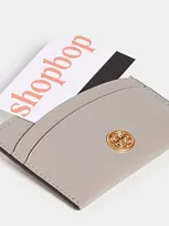 Tory Burch Robinson Card Case In Gray Heron