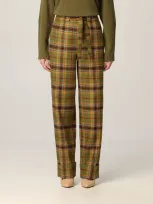 Alberta Ferretti Pants In Check Wool Blend In Green