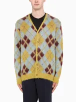 Needles Argyle-jacquard Mohair-blend Cardigan In Yellow,light Blue,red