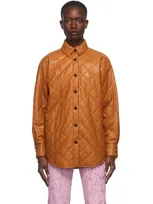 Msgm Tan Quilted Faux-leather Jacket In 褐色