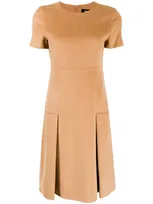 Paule Ka Shortsleeved Front-pleat Dress In Brown