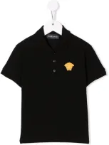 Versace Kids' Boy's Embroidered Medusa Head Polo Shirt In Black