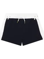 Chloé Kids' Contrast Panel Cotton Shorts In Blu