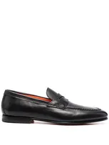 Santoni Leather Penny Loafers In Black