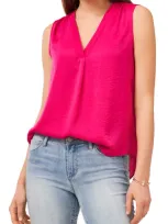 Vince Camuto V-neck Sleeveless Rumple Satin Blouse In Hot Pink