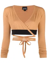 Just Cavalli Tie-waist Cropped Top In Neutrals