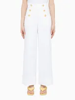 P.a.r.o.s.h White Palazzo Trousers With Button Detailing