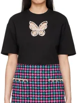 Area Crystal-embellished Butterfly Cutout T-shirt In Black