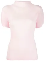 Issey Miyake Ribbed-detail High-neck T-shirt In Rosa