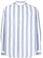 Brioni Striped Long-sleeved Shirt In Blau