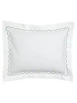 Matouk European Scallops Embroidered Sham In White/blue