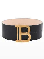 Balmain B Logo Calfskin Buckle Belt In Black