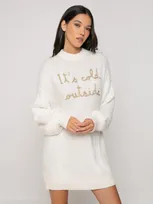 Mc2 Saint Barth Brushed Knit Dress With Its Cold Outside Embroidery In White