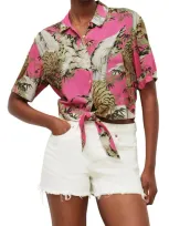 Allsaints Leni Tai Nui Tie Hem Short Sleeve Shirt In Hot Pink