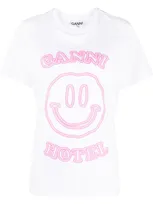 Ganni Logo-print Organic Cotton T-shirt In Bright White