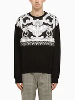 Versace Black Silver Baroque Crew Neck Sweatshirt In Monochrome