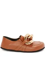 Jw Anderson Closed Back Leather Chain Loafers In Brown