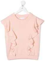 Chloé Kids' Frappe Ruffled Ribbed T-shirt In Pink