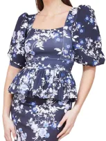 Marciano Alexis Floral Peplum Blouse In Blue