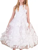 White Label By Zoe Kids' Girl's Eliana 3d Flower Embellished Tulle Dress In White/blush