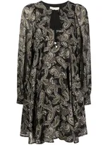 Michael Michael Kors Paisley-print Long-sleeve Dress In 黑色