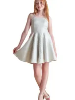 Un Deux Trois Kids' Fit & Flare Dress In Silver