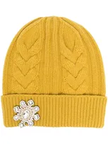 Antonio Marras Crystal-appliqué Cable-knit Beanie In 黄色