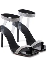 Amina Muaddi Rih Embellished Patent Leather Sandals In Black