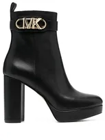 Michael Kors Logo-plaque Leather Boots In Black