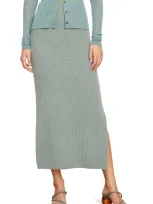 Vince Ribbed Wool And Yak-blend Midi Skirt In Aegean