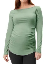 Stowaway Collection Maternity Bateau Neck Long Sleeve Tee In Dark Sage