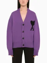 Ami Alexandre Mattiussi Ami De Caur Wool Cardigan In Purple