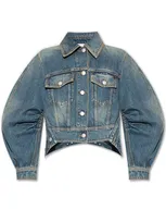 Alexander Mcqueen Cropped Denim Jacket In Blue