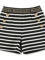 Balmain Kids' Black And White Viscose Blend Baby Girl  Shorts In Bianco/nero