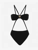 Dolce & Gabbana One-piece Swimsuit With Dg Logo And Laces In Black