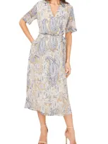 Vince Camuto Metallic Paisley Wrap Midi Dress In Cream Multi