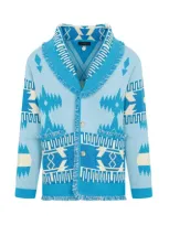 Alanui Icon Jacquard Cashmere Knit Cardigan In Blue