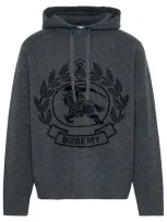 Burberry Ekd Wool Jacquard Oversized Hoodie In Dark Grey Melange