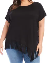 Karen Kane Angled Fringe Top In Black