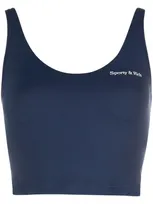 Sporty And Rich Logo-print Cotton Cropped Top In Blue