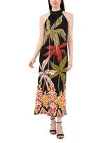 Vince Camuto Plus Size Printed Halter Sleeveless Maxi Dress In Black