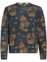 Etro Pulli Aus Seide Und Leinen Mit Applikationen In Navy Blue