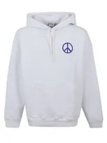 Marcelo Burlon County Of Milan Peace-logo Drawstring Hoodie In White,blue