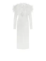 Milla Voguish Feather Embellished Midi Dress In White