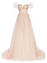 Milla Off-shoulder Neckline Gown In Peach