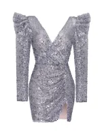 Milla Silver Metallic Long-sleeve Sequined Mini Dress